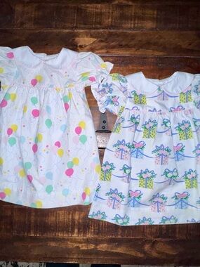 The Beaufort Bonnet Company White Pastel Balloon & Gift Print Dresses